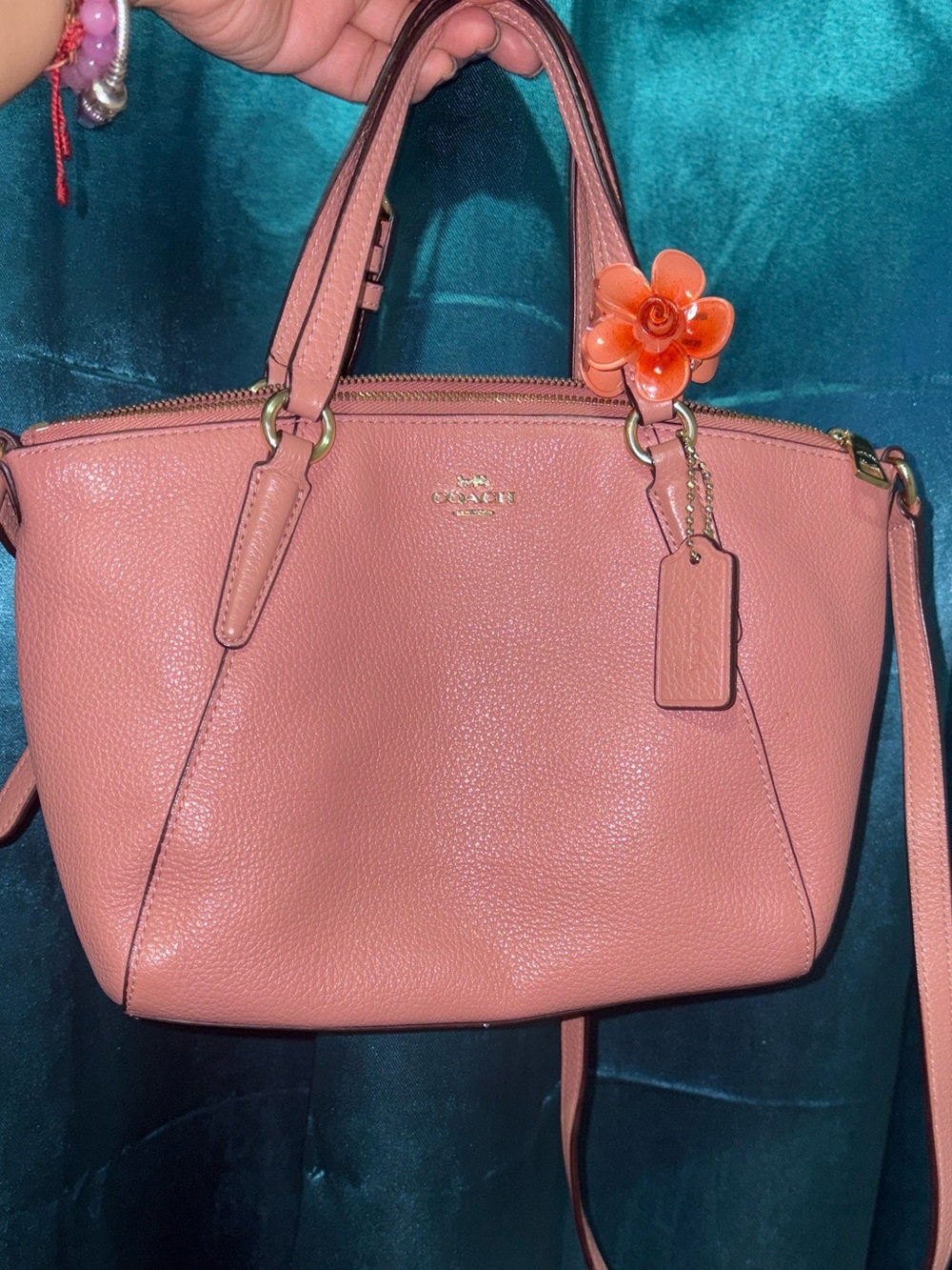 Coach Pink Kelsey mini Pebbled Leather Satchel Bag /crossbody EUC Gold Hardware